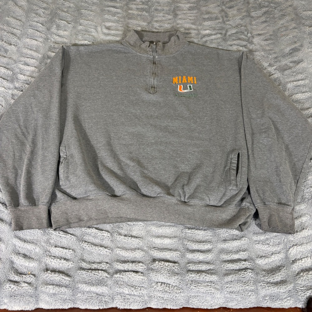 Stadium Athletics Miami Hurricanes Quarter Zip Pullover Gray Mens 3XL AT168